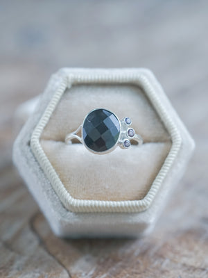 A Black Onyx and 3 Purple Spinel Ring in Recycled sterling silver
