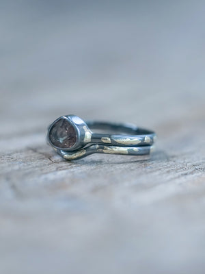 A Color Change Garnet Ring Set | oxidized Recycled sterling silver