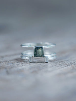 A set of two rings | Green Sapphire and Zircon Ring Set using recycled sterling silver