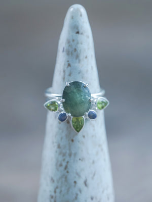 A set of two rings | Sapphire, Peridot, and Opal Ring Set in recycled sterling silver