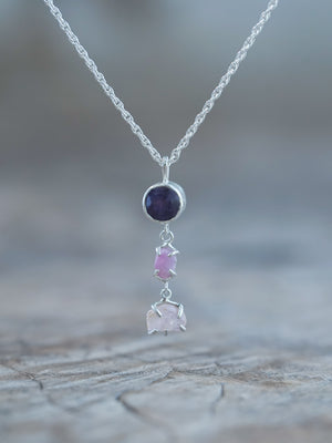 Amethyst and Raw Sapphire Necklace using recycled sterling silver