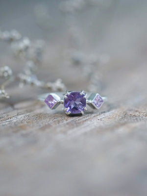 Amethyst and Sapphire Ring in Sterling Silver
