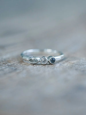 Aquamarine, Moonstone and Labradorite Ring in Sterling Silver