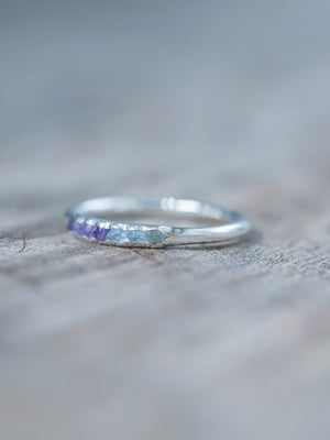 Aquamarine and Amethyst Ring with Hidden Gems in recycled sterling silver | aquamarine detailed look