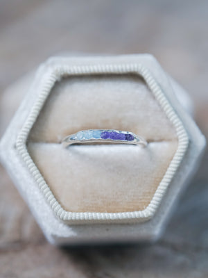 Aquamarine and Amethyst Ring with Hidden Gems in recycled sterling silver in velvet box