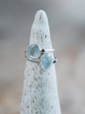 Aquamarine and Sapphire Ring in Silver