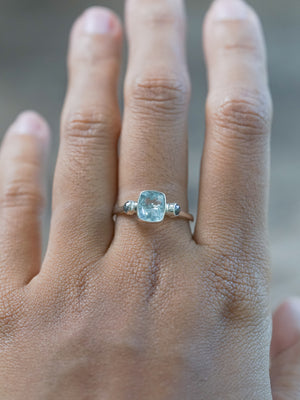 Aquamarine and Salt and Pepper Diamond Ring