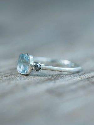 Aquamarine and Salt and Pepper Diamond Ring
