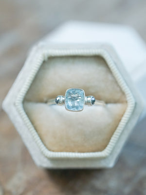 Aquamarine and Salt and Pepper Diamond Ring