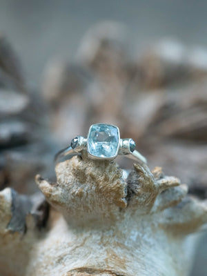 Aquamarine and Salt and Pepper Diamond Ring