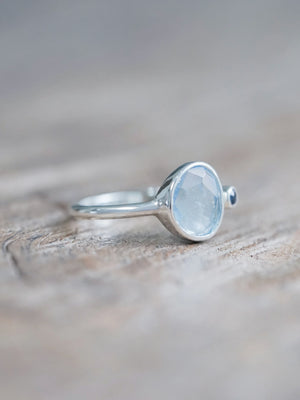 Rose Cut Aquamarine and Sapphire Ring