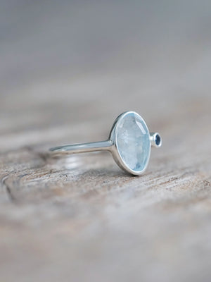 Rose Cut Aquamarine and Sapphire Ring
