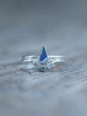 Available Opal, Aquamarine and Zircon Ring Set in recycled sterling silver