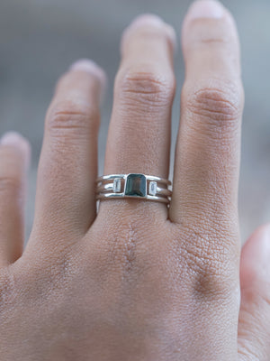 Available US size ring 8 | Green Sapphire and Zircon Ring Set - recycled sterling silver