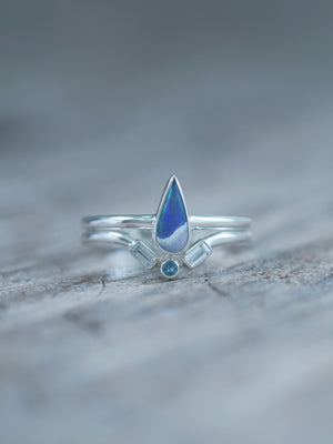 Available size 9 | Opal, Aquamarine and Zircon Ring Set in recycled sterling silver