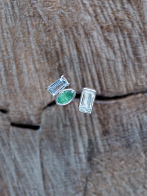 Mismatched Emerald and Aquamarine Earrings in Sterling Silver