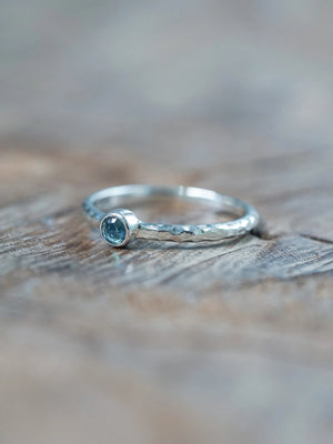 Bezel Hammered Sapphire Ring in Sterling Silver