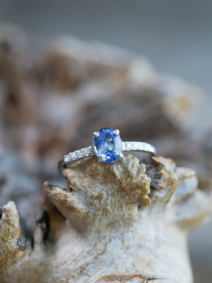 Bicolor Blue Sapphire Ring in White Gold - Ethical Jewelry | Gardens of the Sun
