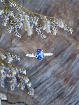 Bicolor Blue Sapphire Ring in White Gold - Ethical Jewelry | Gardens of the Sun