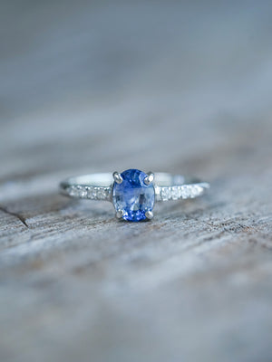 Bicolor Blue Sapphire Ring in White Gold - Ethical Jewelry | Gardens of the Sun