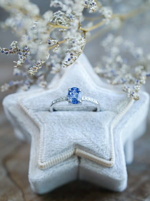 Bicolor Blue Sapphire Ring in White Gold - Ethical Jewelry | Gardens of the Sun