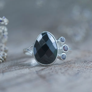 Black Onyx and Purple Spinel Ring in Recycled sterling silver