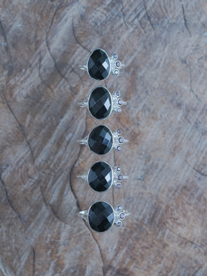 Black Onyx and Purple Spinel Ring in Recycled sterling silver | Available in US size