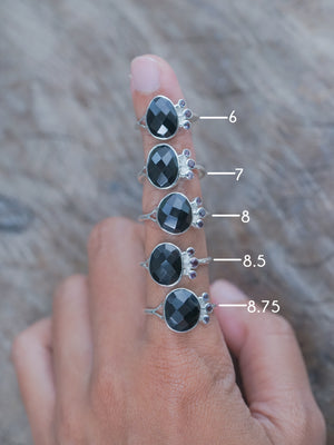 Black Onyx and Purple Spinel Ring in Recycled sterling silver | US size