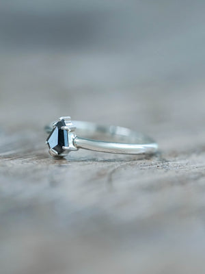 Black Shield cut diamond ring in recycled sterling silver