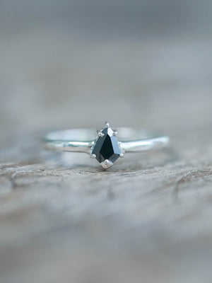 Black Shield cut diamond ring in silver