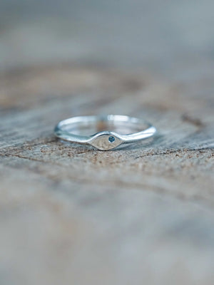 Blue Diamond Signet Ring in Silver