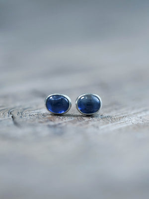 Blue Kyanite Stud Earrings in Silver