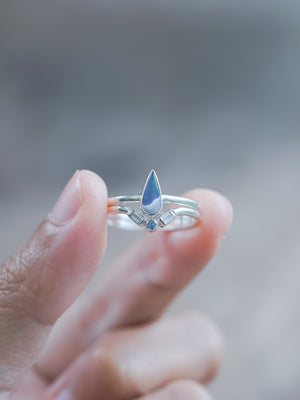 Blue Opal, Aquamarine and Zircon Ring Set in recycled sterling silver | US Size 9