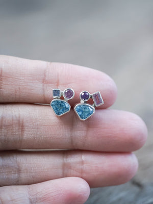 Blue Topaz and Sapphire Stud Earrings