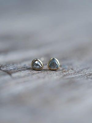 Rose Cut Salt and Pepper Diamond Earrings in Gold