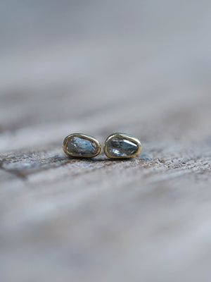 Rose Cut Salt and Pepper Diamond Earrings in Gold