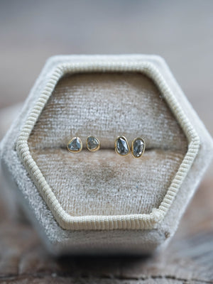 Rose Cut Salt and Pepper Diamond Earrings in Gold