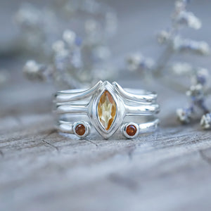 Citrine and Garnet Ring Set in recycled sterling silver