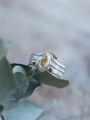 Citrine and Garnet Three Ring Set
