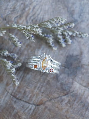 Citrine and Garnet Three Ring Set in sterling silver