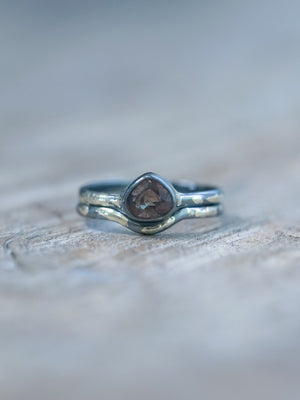 Color Change Garnet Ring Set | oxidized Recycled sterling silver