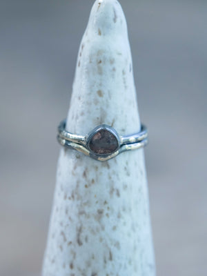 Color Change Garnet Ring Set using oxidized Recycled sterling silver