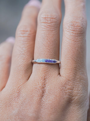 Colorful Aquamarine and Amethyst Ring with Hidden Gems in recycled sterling silver