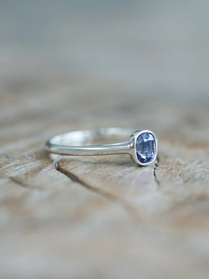 Blue Cushion Cut Sapphire Ring in Silver