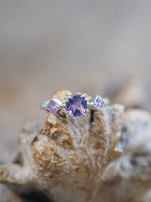 Cushion Cut Amethyst and Sapphire Ring in Sterling Silver