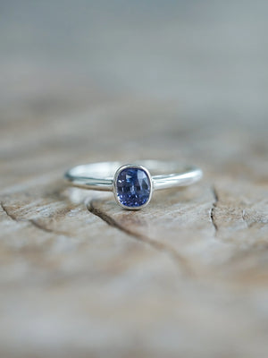 Cushion Cut Blue Sapphire Ring in Silver
