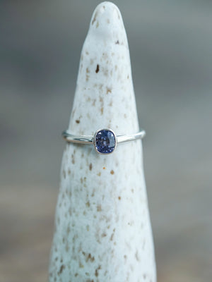 Cushion Cut Blue Sapphire Ring in Sterling Silver