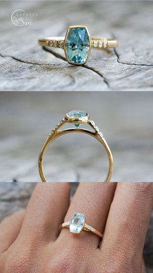 Custom Aquamarine and Diamond Ring in Yellow Gold - Gardens of the Sun | Ethical Jewelry