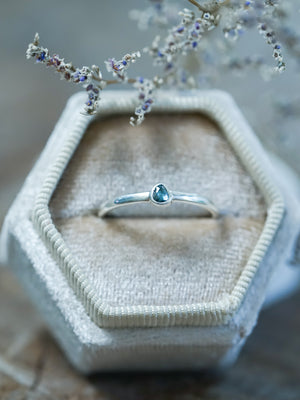 Rose Cut Blue Diamond Ring in Silver