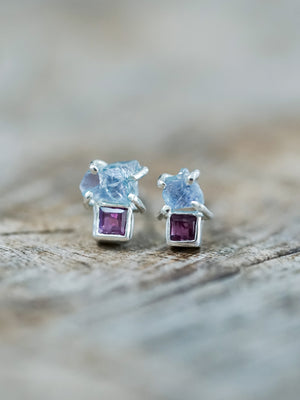 Kornerupine and Ruby Earrings - Gardens of the Sun | Ethical Jewelry